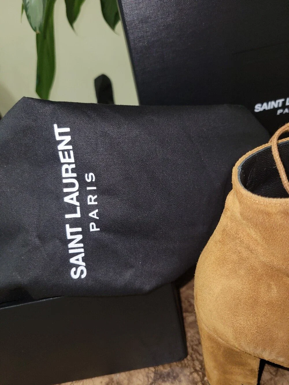 YSL SAINT LAURENT Suede Camel Booties 37.5